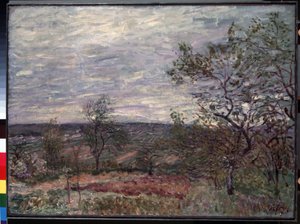 Winderige dag in Veneux door Alfred Sisley