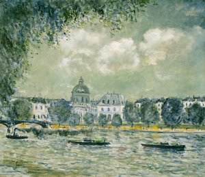 Landschap langs de Seine met het Institut de France en de Pont des Arts, ca. 1875