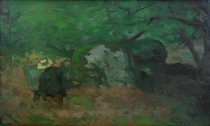 De schilder Monet in het bos van Fontainebleau