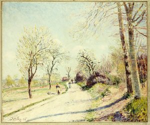 De weg van Veneux naar Moret op een lentedag, 1886 door Alfred Sisley