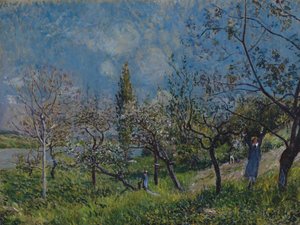 Boomgaard in de lente door Alfred Sisley
