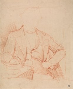 Studie voor het portret van Mr. Coleman: zittend, frontaal, linkerhand op heup, rechterarm op tafel door Alfred Emile Stevens