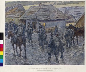 Honved troepen marcheren op Lubartov 1915 door Alfred Wesemann