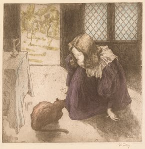 Interieur, Klein Meisje met Kat door Alfredo Müller