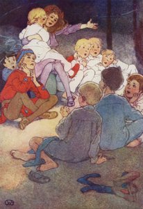 Wendy vertelde haar verhaal (kleur litho) door Alice Bolingbroke (after) Woodward