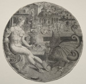 Naakte vrouw en een draak, 1523 door Allaert Claesz