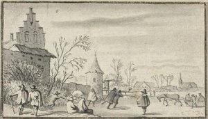 Schaatsers op vijver buiten de stad