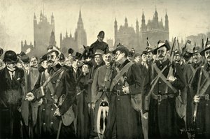 Londens Reactie - De City Imperial Volunteers Oversteken Westminster Bridge, 1900 door Allan Stewart