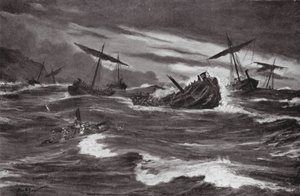 De vloot van Xerxes in de baai van Casthanea door Allan Stewart