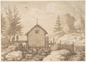 Een molen op rotsen in een rivier in Noorwegen door Allart van Everdingen