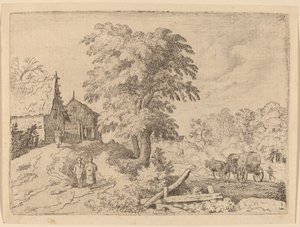 Kar met twee trekpaarden door Allart van Everdingen