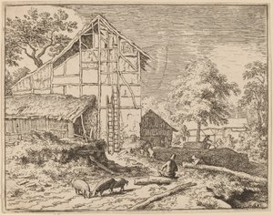 Huisje met twee ladders, waarschijnlijk ca. 1645-1656 door Allart van Everdingen