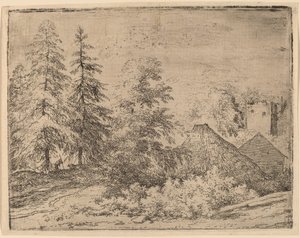 Man tussen twee dennenbomen, waarschijnlijk ca. 1645-1656