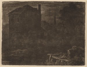 Nachtelijk Landschap met Huis en Kerkspits door Allart van Everdingen
