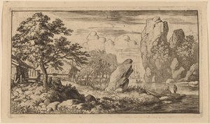 Puntige rots aan de oever van een rivier
