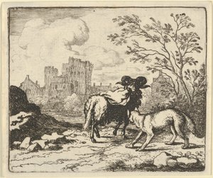 Renard Stuurt de Ram Terug naar de Leeuw met een Pakket Bevatten het Hoofd van het Konijn door Allart van Everdingen
