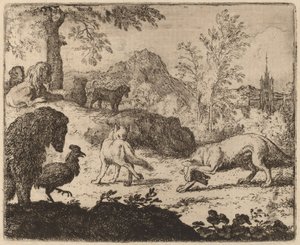 Reinaert verblindt de wolf in één oog, waarschijnlijk ca. 1645-1656