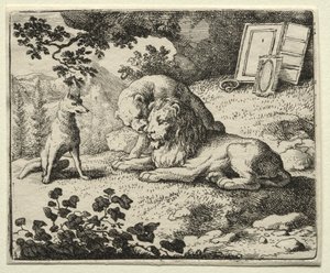 Reinaert de Vos: Reinaert belooft geschenken aan de leeuw door Allart van Everdingen