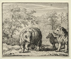 Reinaert de Vos: De bevrijding van de wolf en de beer door Allart van Everdingen