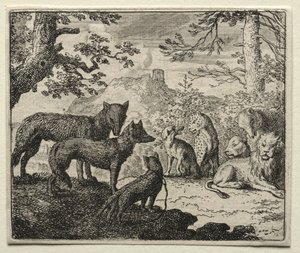 Reinaert de Vos: De Familieleden van Reinaert Verlaten het Hof door Allart van Everdingen