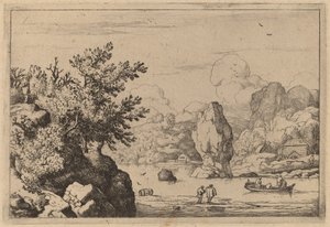 Rots in het midden van een rivier, waarschijnlijk ca. 1645-1656