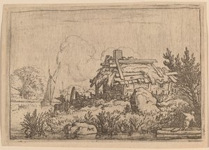 Vervallen Huisje, Omgeven door Water door Allart van Everdingen