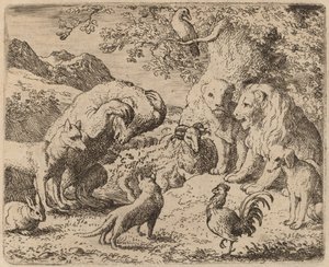 De beer smeekt de leeuw om gerechtigheid, waarschijnlijk ca. 1645-1656 door Allart van Everdingen