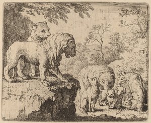 De Leeuw Vergeeft Reinaert voor de Andere Dieren, waarschijnlijk ca. 1645-1656 door Allart van Everdingen