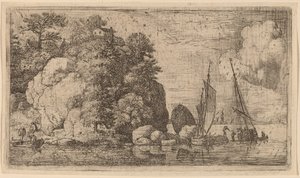 Twee Boten op een Brede Rivier door Allart van Everdingen