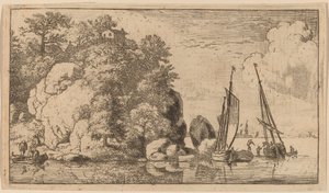 Twee boten op een brede rivier, waarschijnlijk c. 1645-1656 door Allart van Everdingen