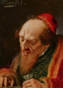 Handelaar die geld telt door Alois Heinrich Priechenfried