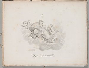 Kunst van de litho: Madonna en kind op de wolken, plaat II door Alois Senefelder