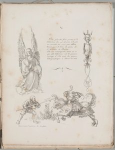 Kunst van de Lithografie: Drie ontwerpen uit het gebedenboek van Dürer, plaat V door Alois Senefelder
