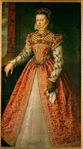 Elisabeth van Valois, dochter van Henri II en Catharina van Medicis ... (schilderij op doek) door Alonso Sánchez Coello
