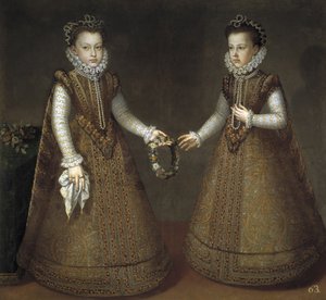 De Infantas Isabel Clara Eugenia en Catherine Michelle van Spanje, ca. 1575 door Alonso Sánchez Coello