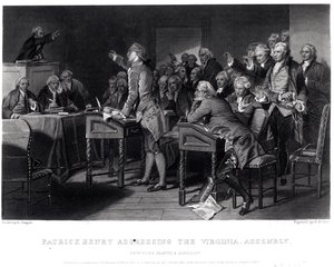 Patrick Henry Spreekt de Vergadering van Virginia Toe, Maart 1775 Gegraveerd door Henry Bryan Hall (1808-84), 1856