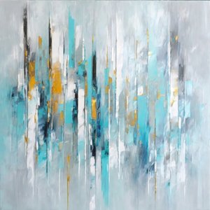 Dynamisch abstracte compositie in blauwgroen en goud