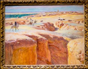 Caravan bij El Grara, bij Ghardaïa (olieverf op paneel) door Alphonse Etienne Dinet