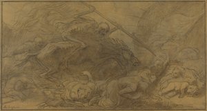Na de Slag (pen en bruine inkt met bruin gewassen over grafiet op bruin papier) door Alphonse Legros