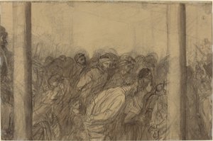 Mensenmassa gezien tussen twee zuilen (verso) door Alphonse Legros