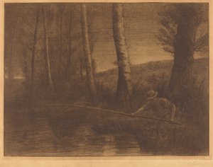 Visser met een hoepelnet La peche a la truble door Alphonse Legros
