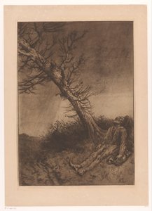 Gestorven oude man onder een boom door Alphonse Legros