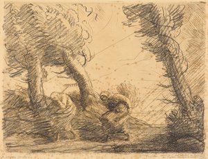 Maaisters verrast door het onweer door Alphonse Legros