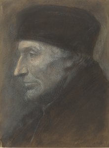 Hoofd van een man met een schedelmuts door Alphonse Legros