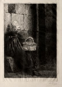 Landschap in de buurt van Boulogne, genaamd Vrouw met een mand door Alphonse Legros