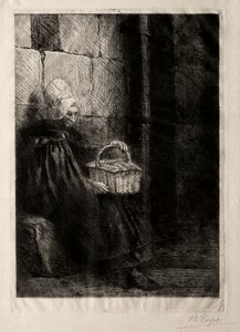 Landschap in de Omgeving van Boulogne, genaamd Vrouw met een Mand door Alphonse Legros