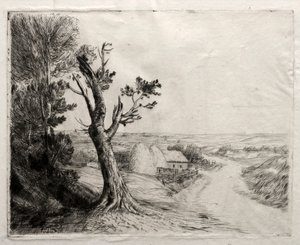 Landschap met hooimijten door Alphonse Legros
