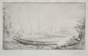 Le Départ pour le pêche, dans les brumes door Alphonse Legros