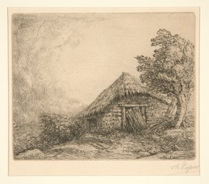 Huisje op een heuvel door Alphonse Legros