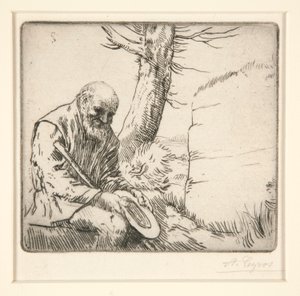 Bedelaar met zijn hoed in zijn handen door Alphonse Legros